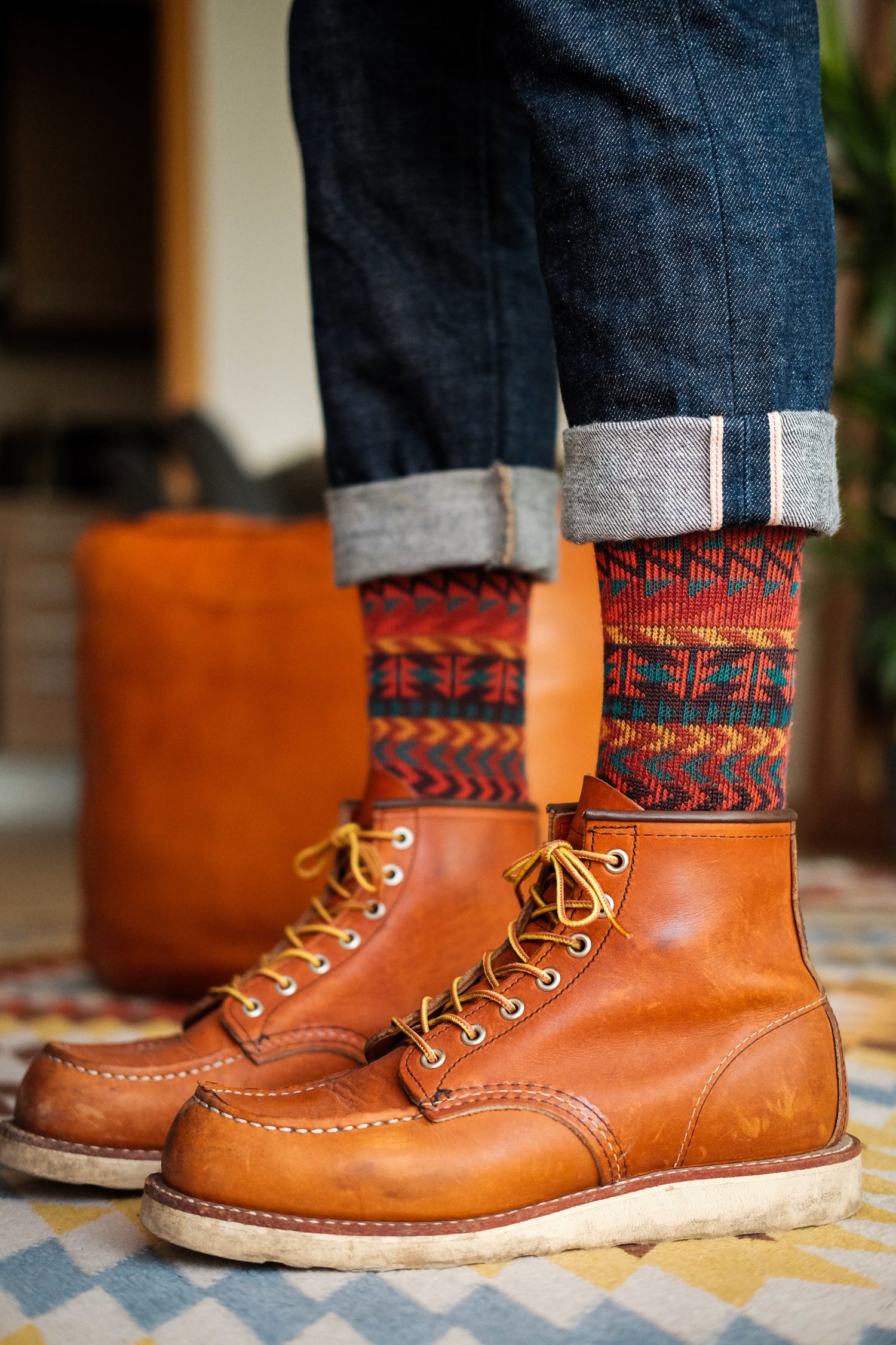 roku red socks with red wing boots comfysocks