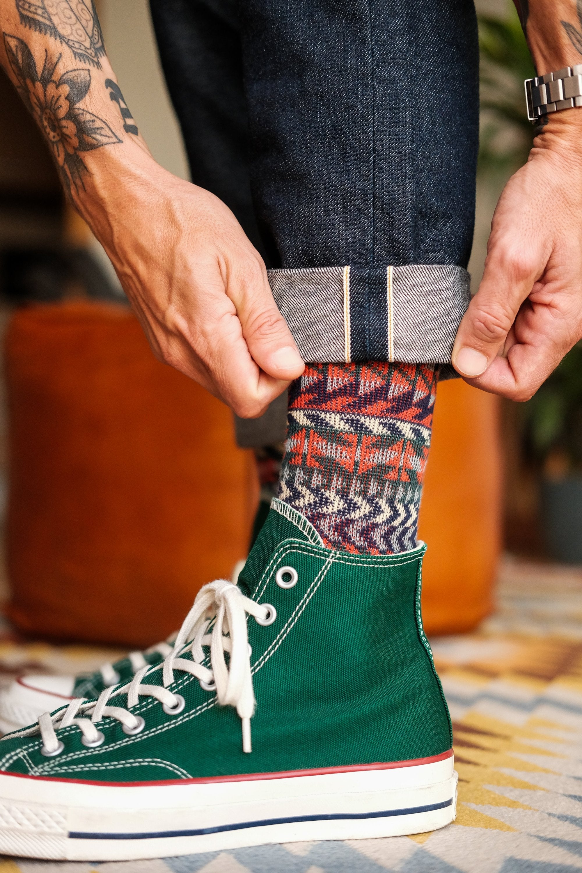 roku navy tribal pattern colorfulsocks Converse Comfysocks