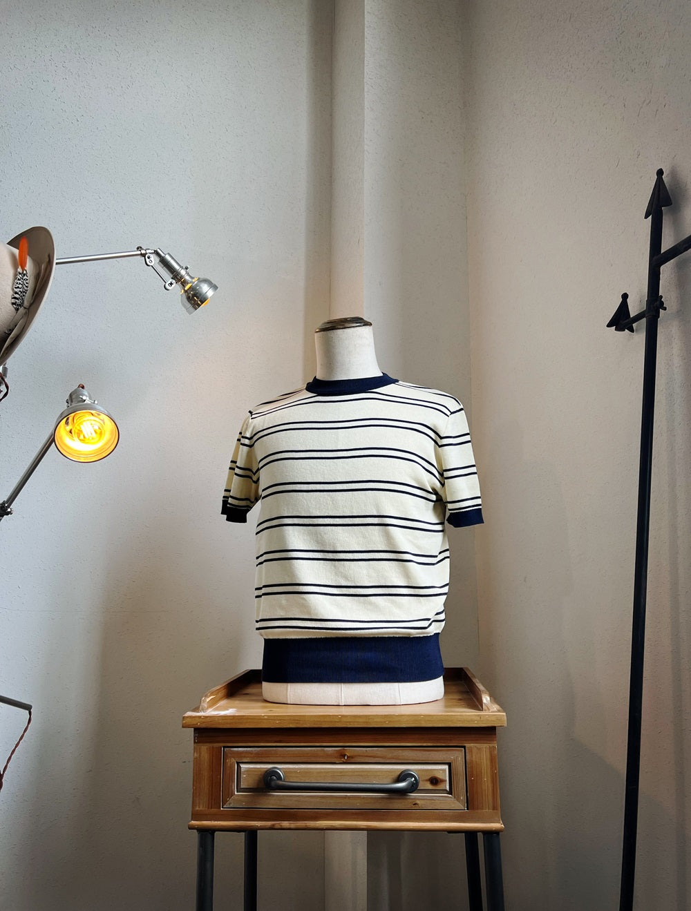Knitted T-shirt - White Navy Nautical Stripes