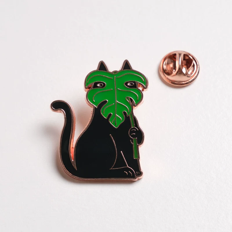 Cat with Monstera Leaf Pin
