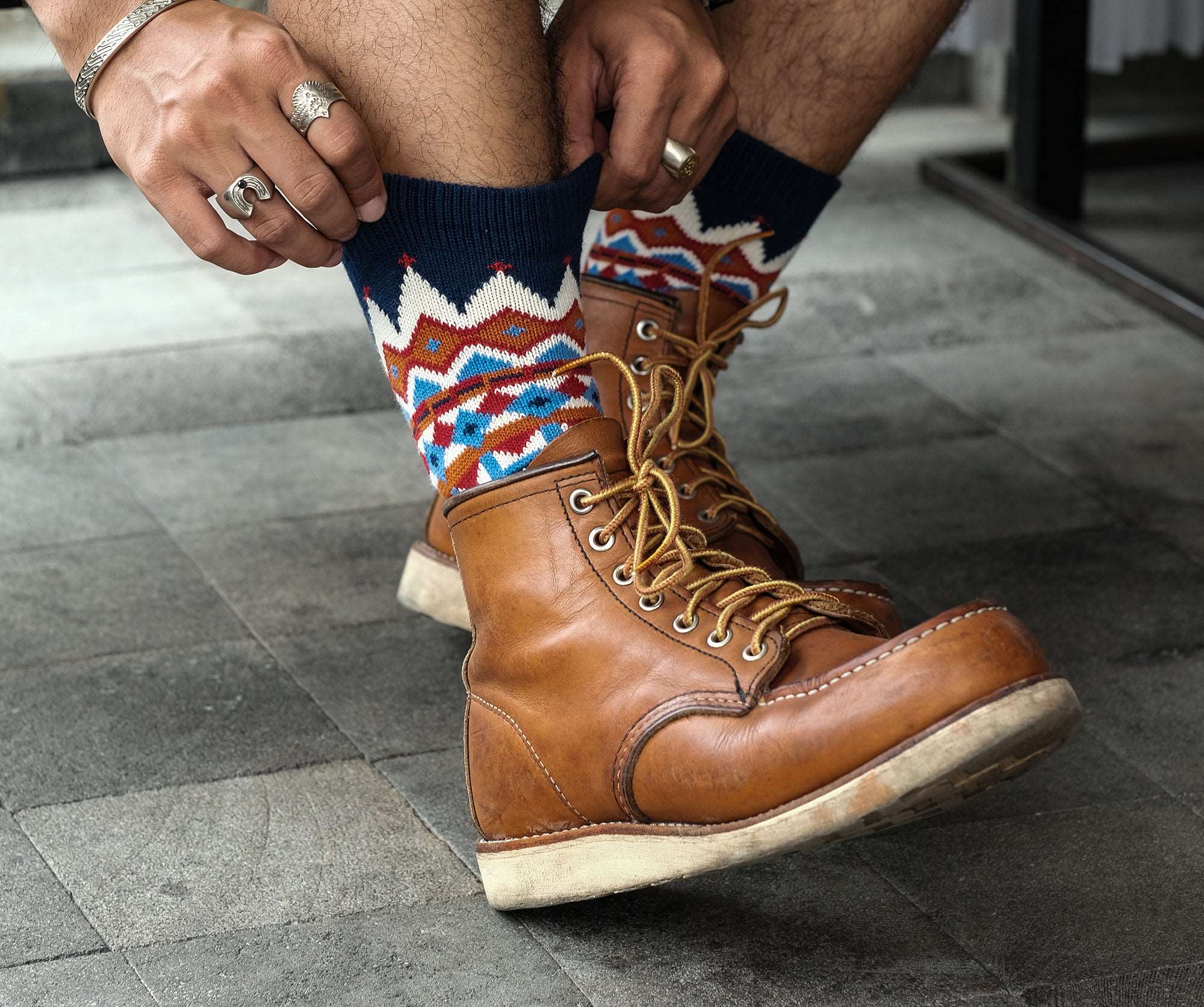 tanami navy tribal socks with red wings