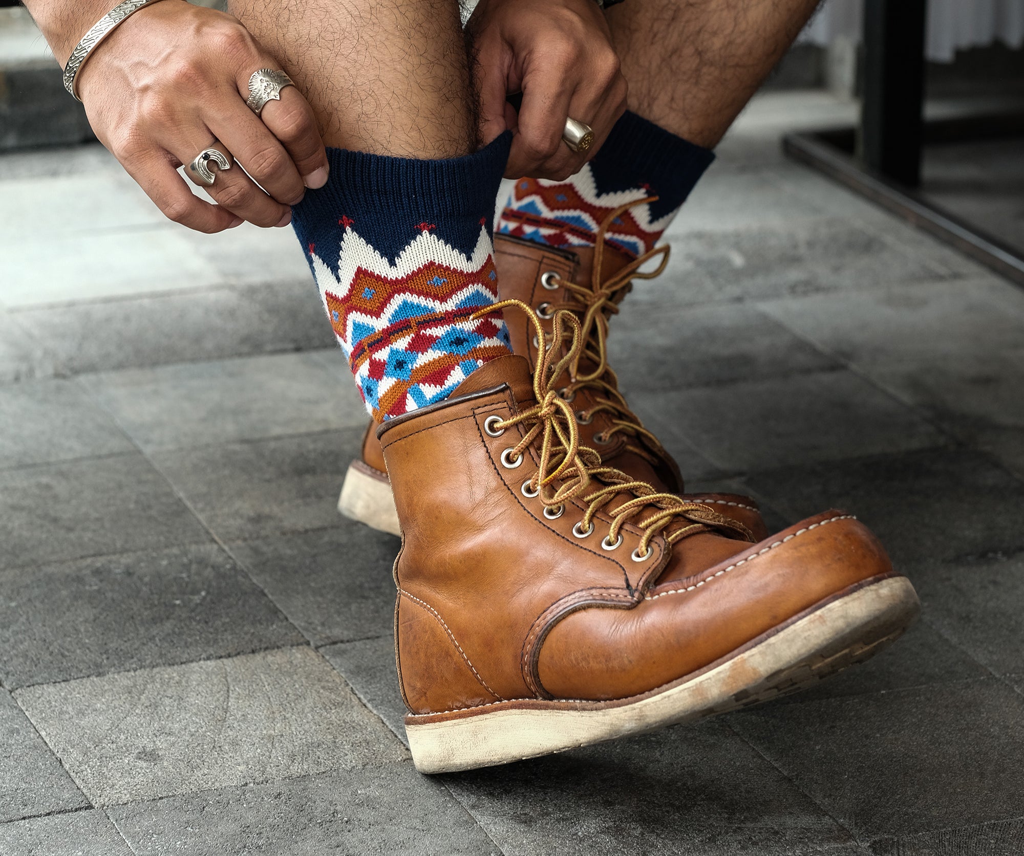 Tanami Navy socks with Redwing boots