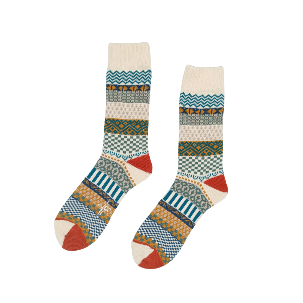wonderland beige and orange tribal socks