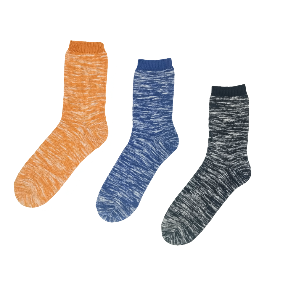 Zeon Socks Combo in orange, blue, and charcoal on white background