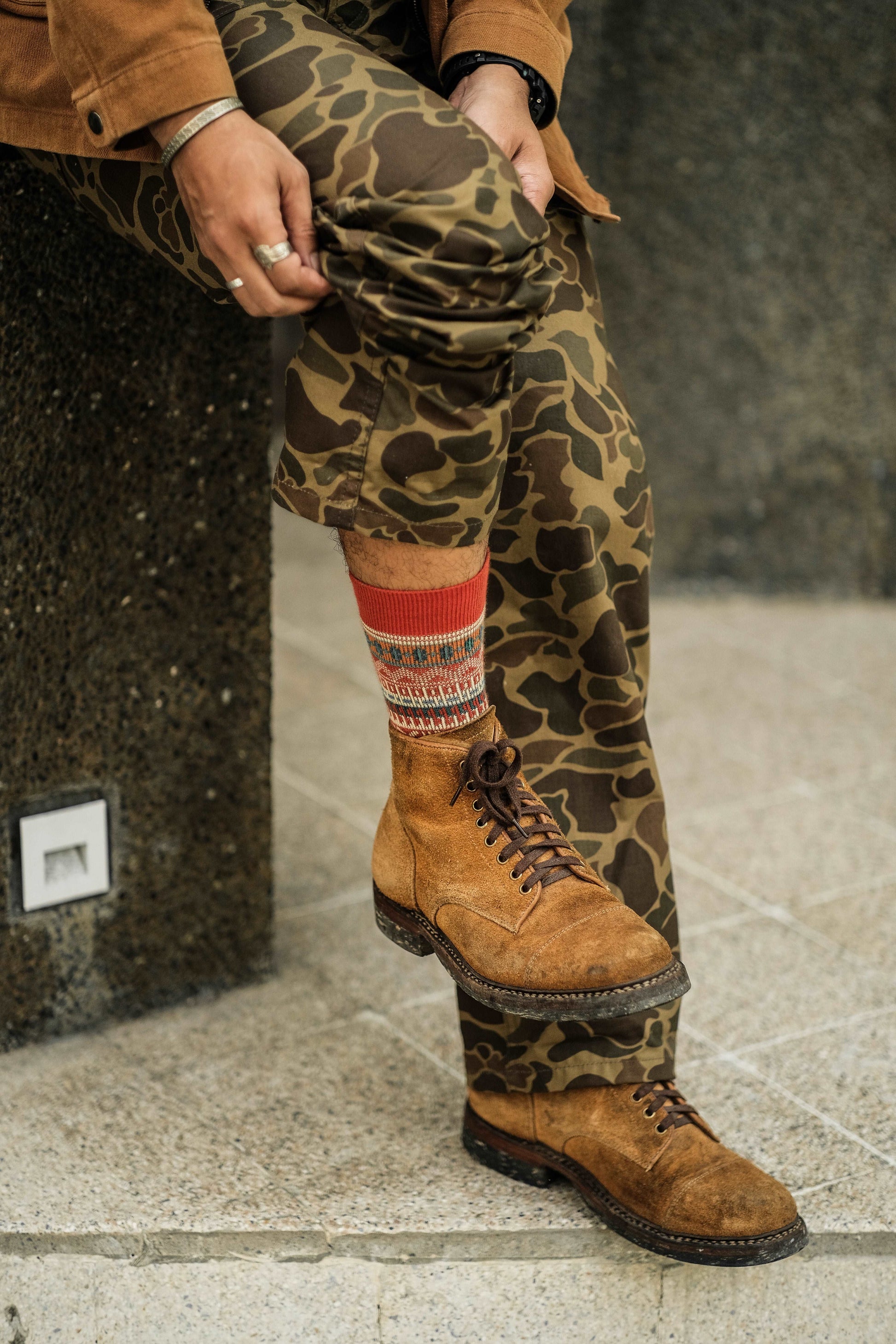 Malaita red socks with brown boots - Comfysocks 