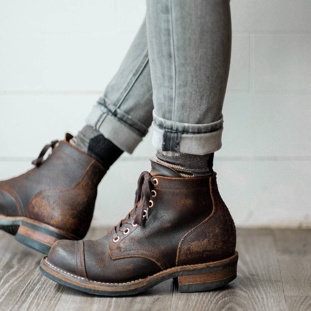 brown boots with marui black socks - comfysocks