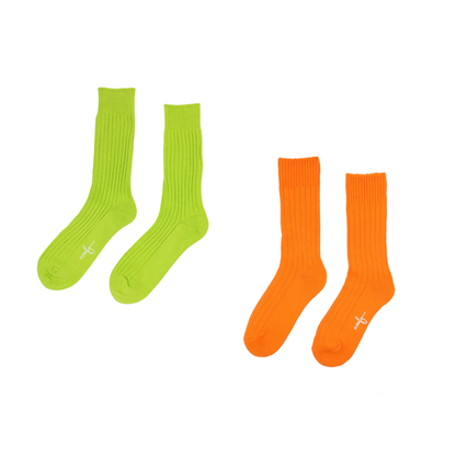 Alfred Knitted Neon Socks Combo – Neon green and neon orange ribbed crew socks