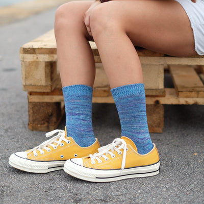 Colorful thread blue socks with mustard converse  Comfysocks