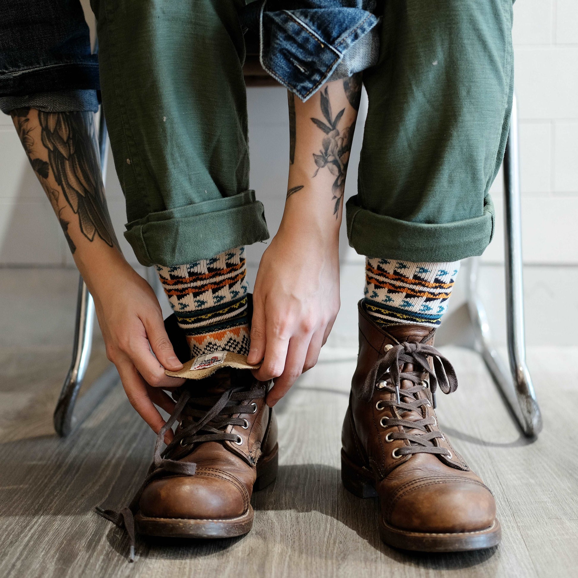 redwings boots with geometric tribal sock