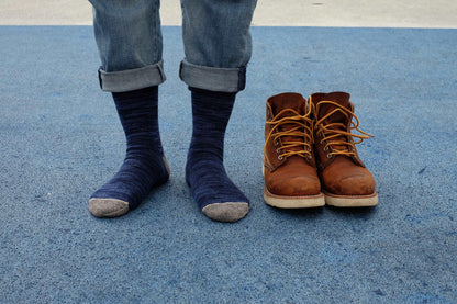 Navy color with grey toe and heel socks with Redwing socks