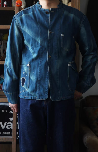 Distressed Engineer Tie-Dye Denim Jacket Comfysocks