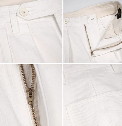 High-Waisted White Linen Cotton Double Pleated Pants Comfysocks