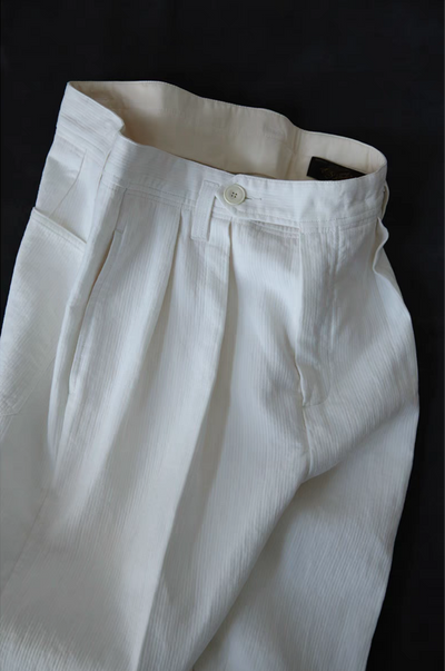 High-Waisted White Linen Cotton Double Pleated Pants Comfysocks