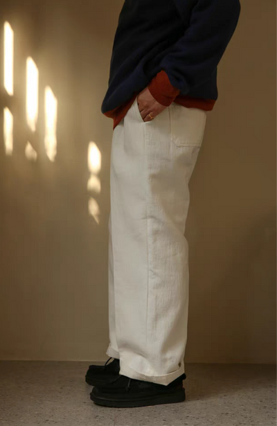 High-Waisted White Linen Cotton Double Pleated Pants Comfysocks