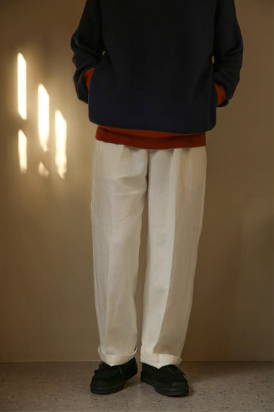 High-Waisted White Linen Cotton Double Pleated Pants Comfysocks