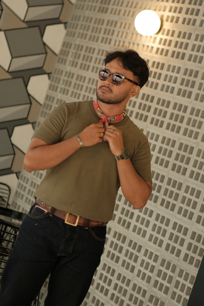 American Cotton Crewneck Tee – Olive Green / Forest Green