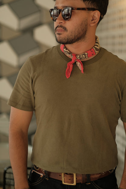 American Cotton Crewneck Tee – Olive Green / Forest Green