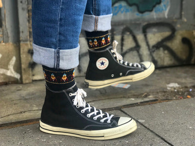 turkey navy knitted socks with converse black