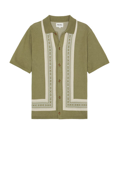 Sage Loma Knitted Short Sleeve Shirt – Jacquard Detail 100% Cotton