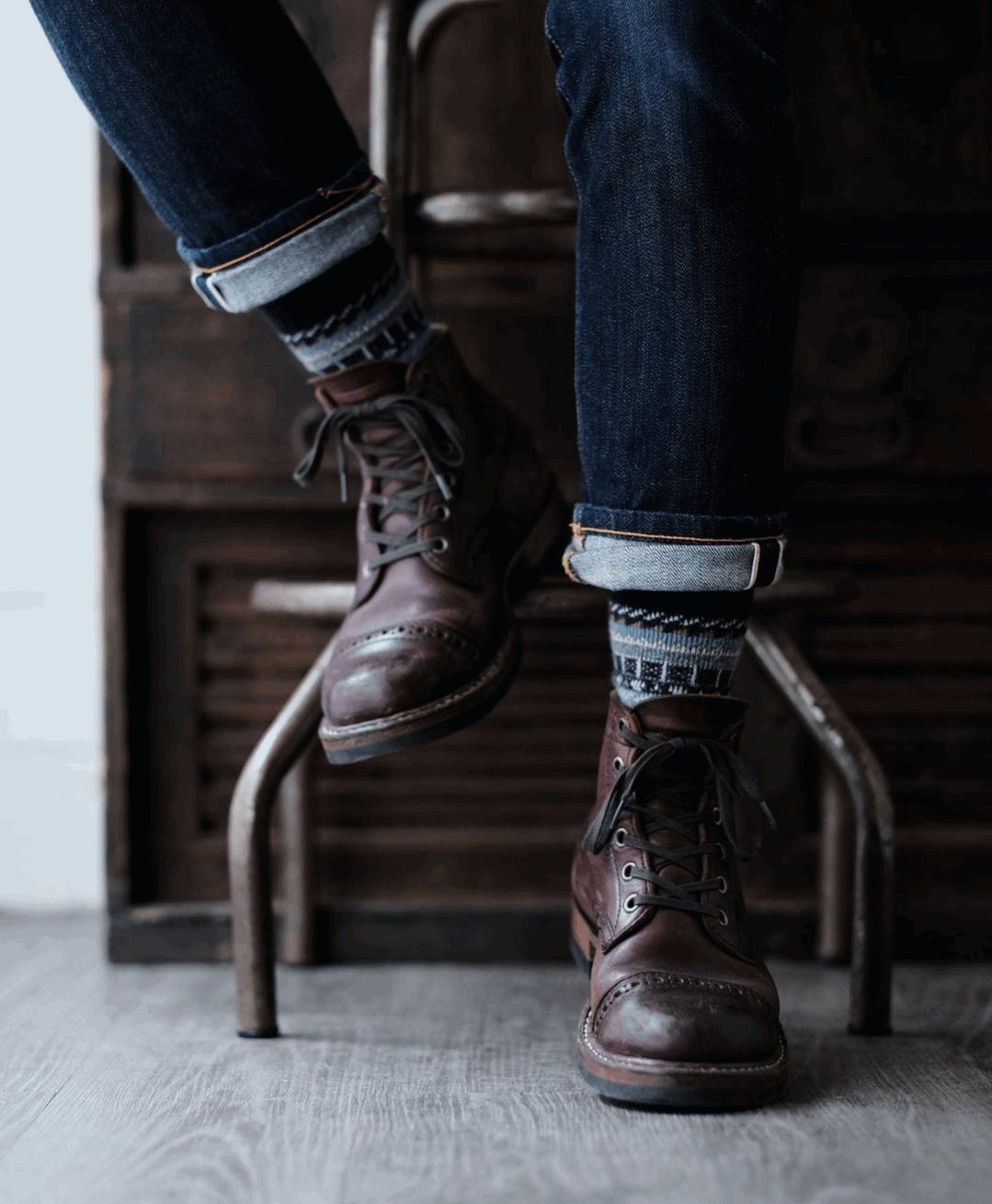 brown boots with carousel black socks