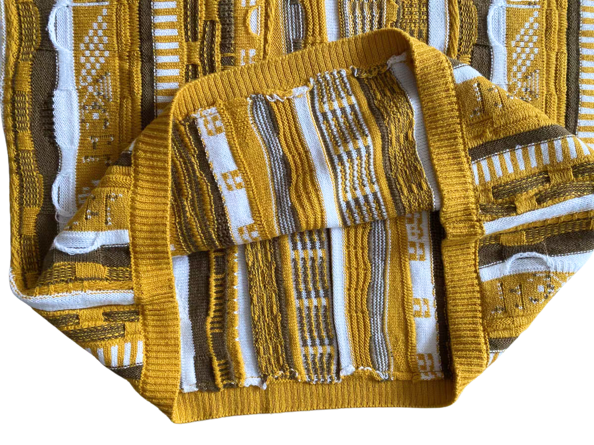 Vintage Japanese Jacquard Knit Tee – Mustard/Brown