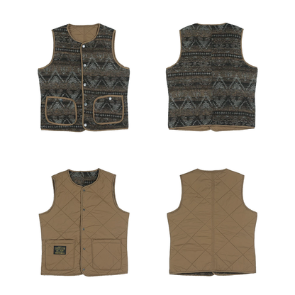 Vintage Reversible Quilted Vest – Tribal Knit Outerwear