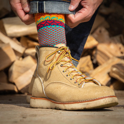 aka tribal socks with beige red wings boots comfysocks
