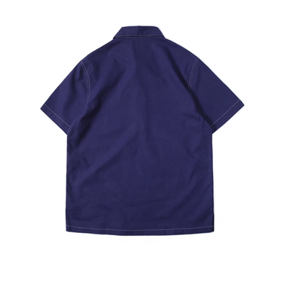 Aoi - 靛藍棉麻短袖工作襯衫