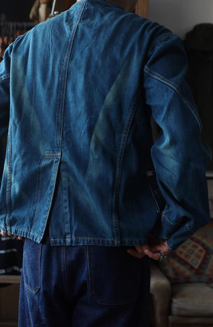 back Distressed Engineer Tie-Dye Denim Jacket Comfysocks