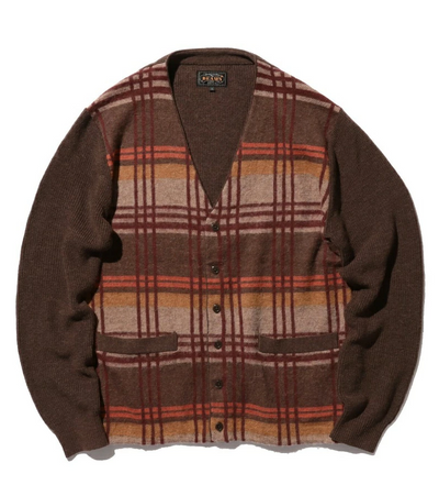 BEAMS PLUS Shaggy Jacquard Check Cardigan – Premium Wool Soft Knit