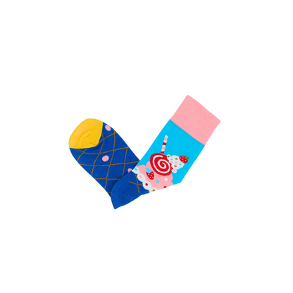 Colourful cotton crew socks with ice cream sundae design
