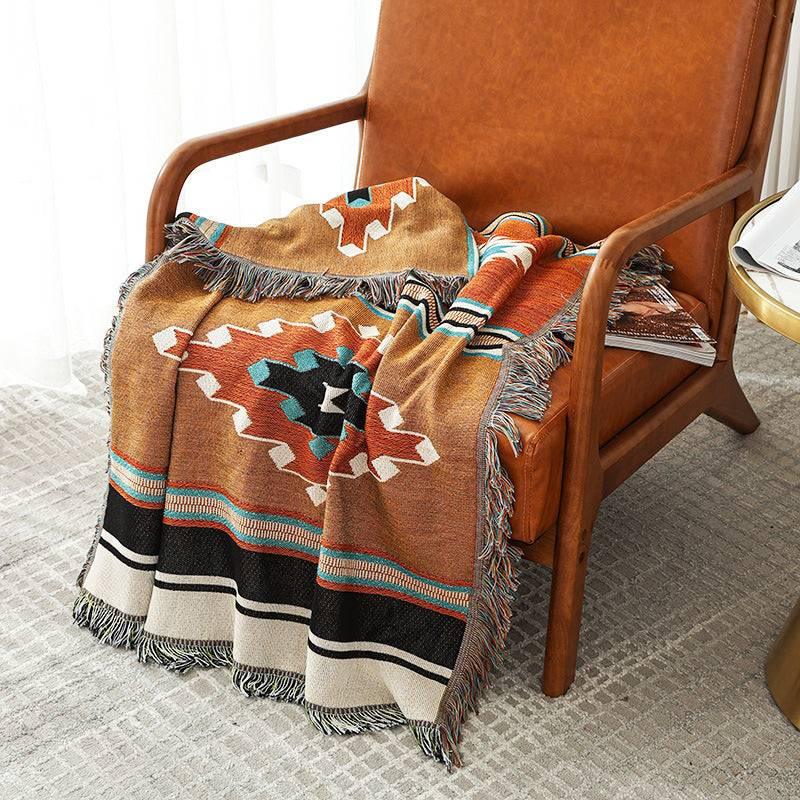 rust color with tribal pattern blanket