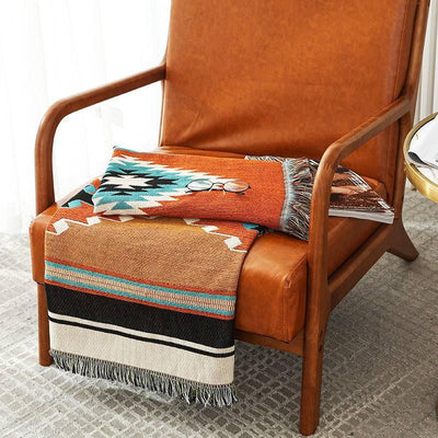 rust color with tribal pattern blanket