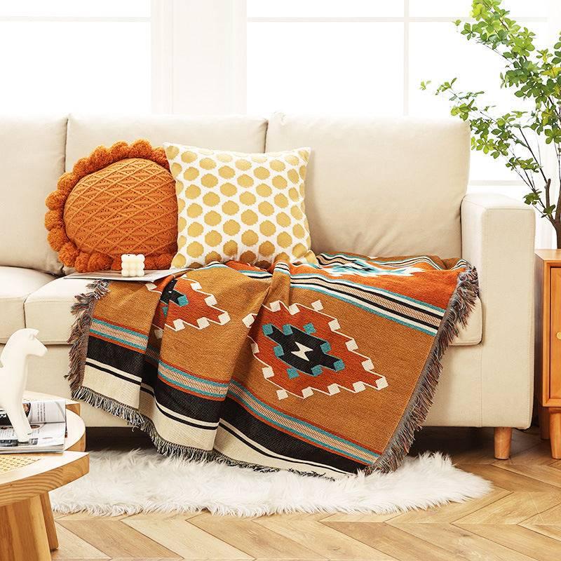 rust color with tribal pattern blanket