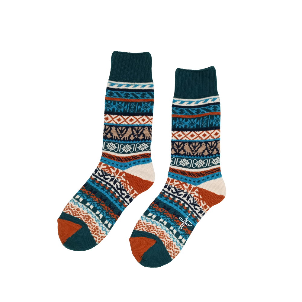  orange tribal thick crew socksBlue and orange tribal pattern thick cotton crew socks – ComfySocks