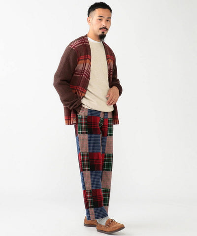 BEAMS PLUS Shaggy Jacquard Check Cardigan – Premium Wool Soft Knit