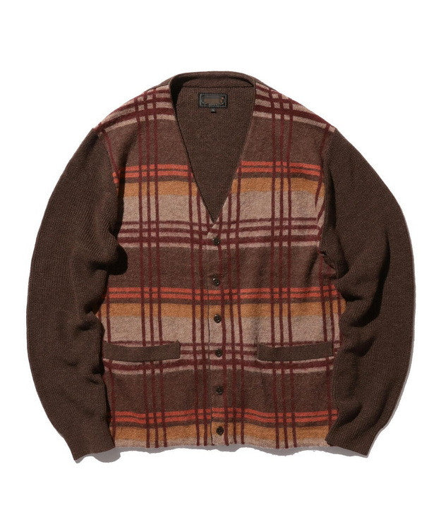 BEAMS PLUS Shaggy Jacquard Check Cardigan – Premium Wool Soft Knit