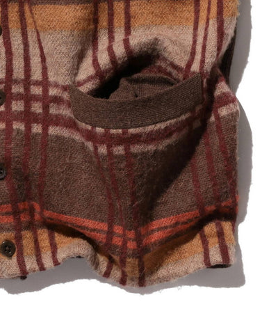 BEAMS PLUS Shaggy Jacquard Check Cardigan – Premium Wool Soft Knit