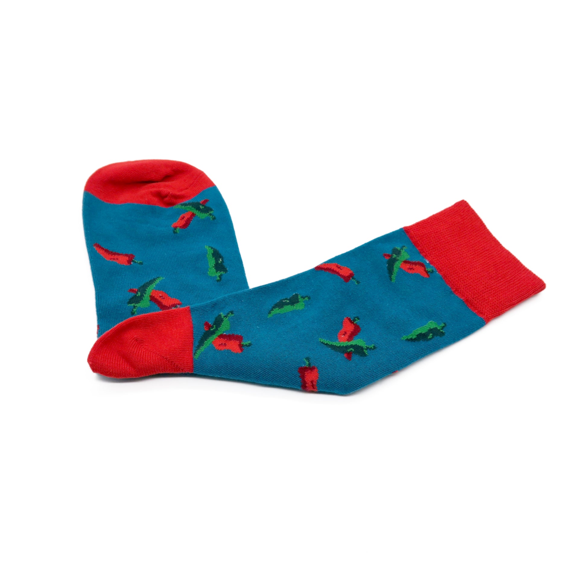 chili in blue and red cotton crew socks