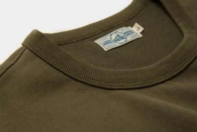 American Cotton crewneck tee in Olive Green flat lay on white background