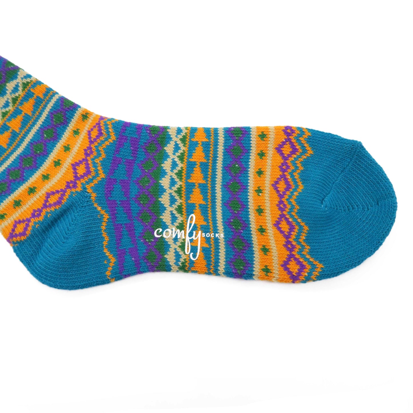 teal color with orange and purple pattern tribal socks
