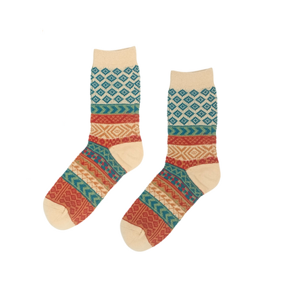 beige color coloful pattern women socks Comfysocks