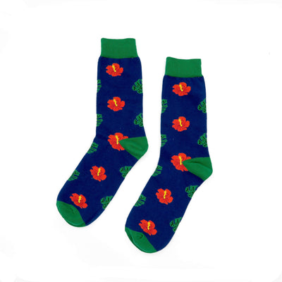 blue color floral pattern sock