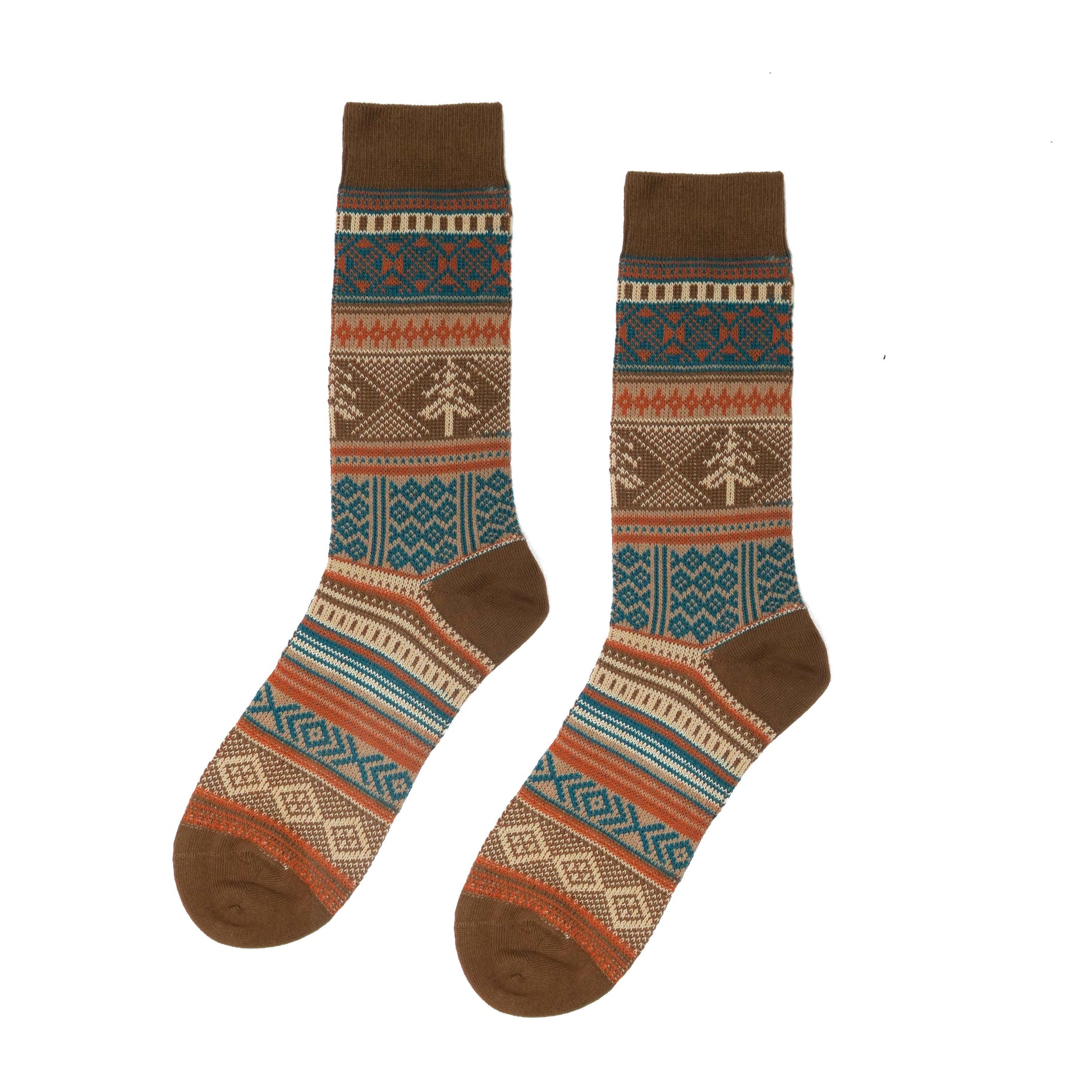 nordic socks with christmas pattern in brown color