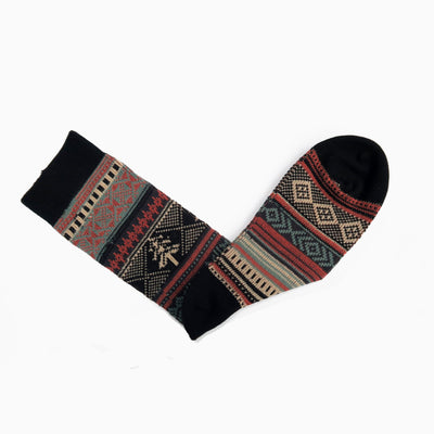 Fumi black socks - tribal pattern black socks front - comfysocks 