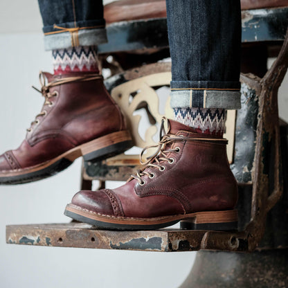 red boots with funky zig zag socks