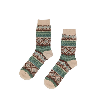 furikake green beige tribal socks