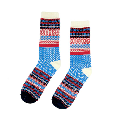 tribal pattern socks - white, blue and red color