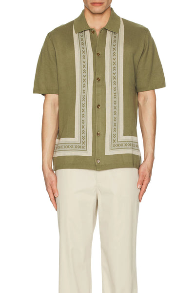 Sage Loma Knitted Short Sleeve Shirt – Jacquard Detail 100% Cotton