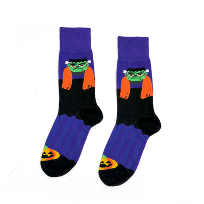 Frankenstein spooky purple halloween socks front